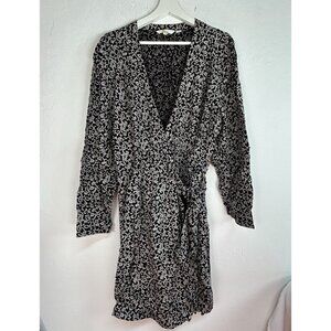 Boden Womens Black & White Floral Wrap Detail Mini Dress Size16/18R Long Sleeve